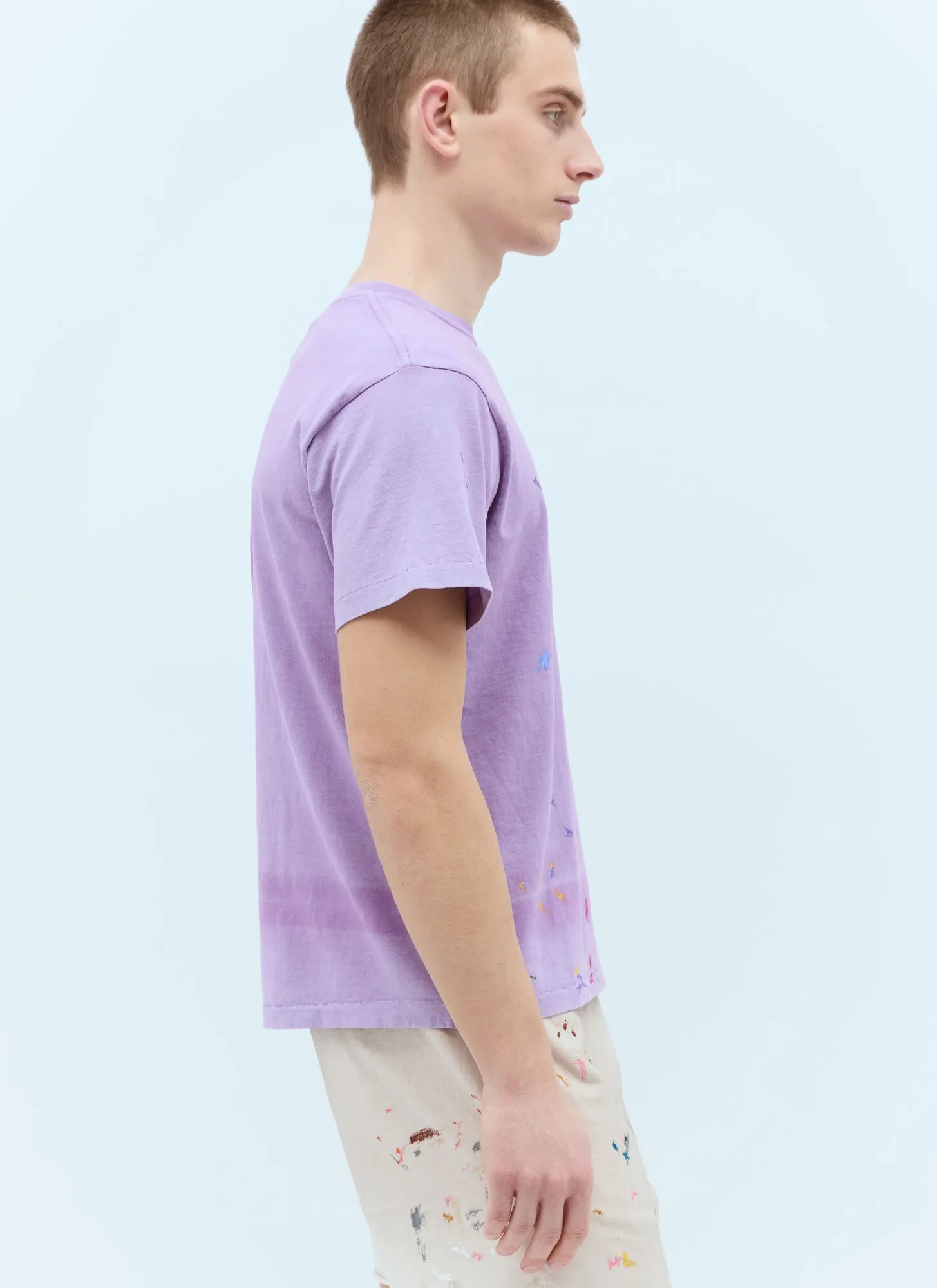 New models in stock! GALLERY DEPT VINTAGE LOGO PAINTED TEE PURPLE Purple ink splashed distressed short sleeves Retro English pocket TEE Purple S-XL Ready-to-wear dyeing Fried salt distressing Hand-sewn plaster bone Very heavy industry Manufacturing dark and light fading technology Hand-splashed ink graffiti Genuine acrylic material